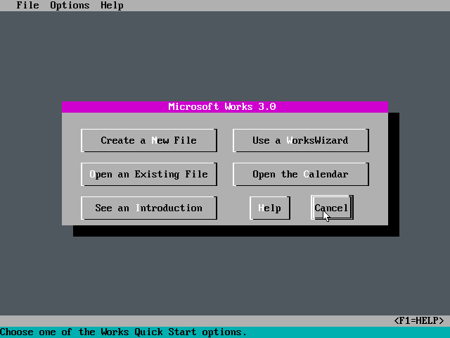 Microsoft Works 3.0 for DOS - Menu